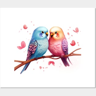 Valentine Kissing Budgerigar Bird Couple Posters and Art